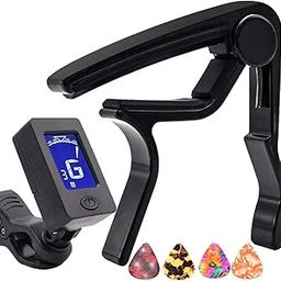 MUSTANG Capo,Guitar Capo Black with Guitar Tuner Clip-On Tuner for Acoustic Electric Ukulele Guitar-image-24