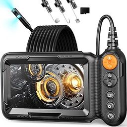 Dual Lens Endoscope Camera with Light, 1080P Borescope Inspection Camera with 5" IPS Screen, 32.8FT Semi-Rigid, 8+1 LEDs & 32GB Card, 7.9mm IP67 Waterproof Sewer Snake Cam for Car Plumbing Wall-2