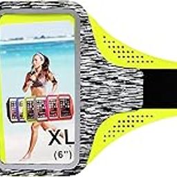HUMBLE Cell Phone Armband for All iPhone and Android Smartphones Phone Arm Holder Touchable Screen for Gym Running and Aerobics, Cycling with Extra compartments (Grey Camouflage and Neon)-26