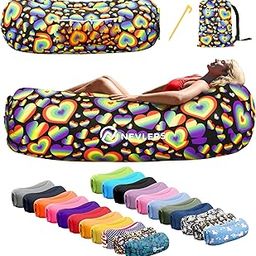 Nevlers Inflatable Lounger Air Sofa - Portable Inflatable Couch for Camping , Outdoor Movie Seating | Easy to Use Air Couch Inflatable Chair Camping Accessories - Rainbow Hearts Design Inflatable Sofa-image-37