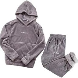 Women Fluffy Pajama Set Fleece Pullover Pants Loose Plush Winter Sleepwear-image-94