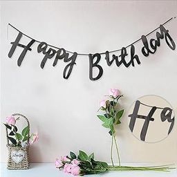 AMFIN (Pack of 1) Happy Birthday Party Cursive Metallic Banner - Black-3