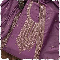 Women’s Unstitched Floral Printed Dress Material Suit Set | Raw Silk Fabric with Zari Embroidery & Organza Dupatta | Traditional Punjabi Salwar Kameez for Wedding, Festive For All Occasions-11