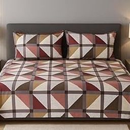 Cotton Double Bedsheet with 2 Pillow Covers for Bed Room, Home, Hotel- 90X100 Inches | Double Bedsheets | Cotton Bedsheet | Daily use bedsheets (White & Red)-image-116