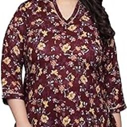 Women's Plus Size Maroon Floral Printed Pure Cotton Kurti-image-12