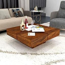 Hariom Handicraft KendalWood Furniture Sheesham Wood Pre Assemble Plus Cut Square Coffee Table for Living Room | Wooden Center Table - Teak Finish-image-40