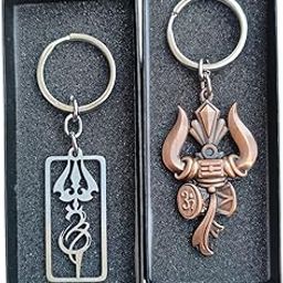 Combo Of Lord Shiv Shankar | Shiv Ji Trishul And Stylish Om Metal Keychain (Pack Of 2)-image-86