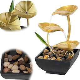 Metal Tabletop Water Fountain - Decor Ornaments with Waterfall Desktop Lotus Fountains, Deep Basin and Natural River Rocks, Indoor Zen Relaxation for Office, Bedroom Decor Item-image-24