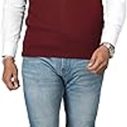 Guy London Solid Maroon-Grey Reversible V Neck Sleeveless Regular Fit Mens Casual Sweater | Casual Winter Sweater for Men | Mens Sweater for Winter Wear (S-1616)-picture-7
