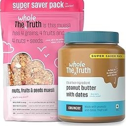 The Whole Truth - SUPERSAVER Breakfast Combo | Peanut Butter with Dates Crunchy (925g) + Nuts Fruits and Seeds Muesli (750g) | No Added Sugar | No Preservatives | No Added Flavours-image-28