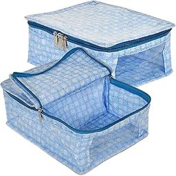 Kuber Industries Under Garment Kit | PVC Coated Check Design Innerwear Bag | Two Partition UG Kit | Travel Toiletry Kit with Transparent View for Man & Woman | Pack of 2 | Blue-image-23