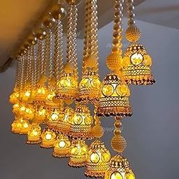 Divyakosh Wall Hangings for Home Decoration, Set of 2 Diwali Lights, Handmade Diwali Decoration Wall hangings, Door Valance Hanging with LED T-Lights for Wedding Decor Home Living Decor-31