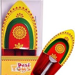 Desi Toys Putt Putt Nav | Pop Pop Steam Boat | Yellow & Red Color | Classic Indian Toys | Nostalgic Tin Water Toy for 14+ Children| Free Candle & Dropper | Powered by Flame ‎(‎14 x 6.5 x 3cms)-24