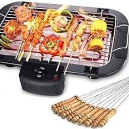 Riveira 2000 Watt Electric Barbecue Grill Smokeless Portable Adjustable Temperature Control Indoor and Outdoor | Removable Water Filled Drip Tray (BBQ With Stick)| Black-image-96