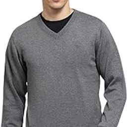 Mens Solid Grey V Neck Full Sleeve Pullover_1240550VN-323-image-66