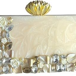 Elegant Resin Clutch Bag for Women with Decorative Stone Work & Golden Lotus Knob Party weddding nikah Purse-image-1