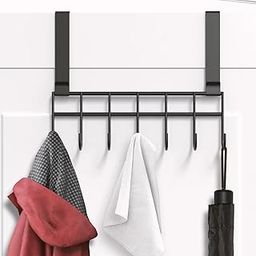 Appucoco Over The Door Hook Hanger, Hanging Organizer Rack Steel Door Hook Hanger Wall Hook Rack (7 Hooks) (Black)-8