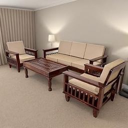 Solid Sheesham Wood 5 Seater Sofa Set | Living Room Wooden Sofa Set 3+1+1With Cushions - Natural Brown Finish-image-88