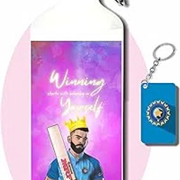 CRAFT MANIACS Virat Kohli Lavender Art 600 ML BPA & Lead Free Sipper Bottle & Cricket Keychain Best HD Print Sipper For Cricket Lovers-picture-28