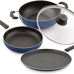 Attro Aluminium Imperial 4Pcs Non Stick Combo Kitchen Induction and Gas Compatible Cookware Set Kadai, Fry Pan, Dosa Tawa & 1 Glass Lid- Indigo Blue Matt-image-93