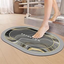 SITTELLA Rubber 3.5mm Anti-Skid Water Soaking Marble Print Door Mat, Water Absorbent Mat (40x60cm) Grey, Oval-picture-15