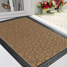 ishro home Premium Door Mat for Home Entrance,Waterproof All-Season, All-Weather Doormat, Sturdy Natural Rubber, Fade Resistant, Low Profile, Easy Clean, Heavy Duty (60X40 cm) (Beige) Rectangular-30