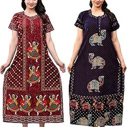 Women's Pure Cotton Nighty Combo (Pack of 2) | Printed Maxi Night Gown | Regular Fit Long Nightdress for Women | Fancy Nightwear Set-image-94