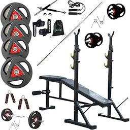 FIRE FITNESS Home Gym Bench Combo (Rubber sapre Heavy Plates Weights) with 3-leveller Foldable Incline Decline 5in-1 Gym Bench or Home Gym Workout-picture-7