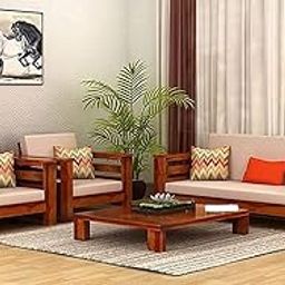DK FURNITURE Wooden 5 Seater Sofa Set for Living Room, 3+1+1 Seater Sofa for Office & Lounge, Five Seater Sofa Sets with Side Magzine & Newspaper Holder for Home, Sheesham Wood, Honey Brown-image-8