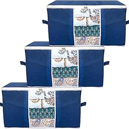Kuber Industries 3 Piece Clothing Storage Bags|Under Bed Foldable Organizer|Blanket, Quilt, Comforter Cover (Navy Blue)-image-50