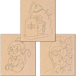 Pre-Marked MDF Base for DIY Painting | Pack of 3 | 12x10 Inch | Ready-to-Paint Art & Craft Activity for Kids & Adults | Perfect for Gifting & Home Decor (Shivji + Bal Hanuman + Buddha Leaves)-image-21