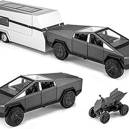 Advisian store 1:32 Scale Die-Cast Tesla CyberTruck with Pick-Up Trailer with 6 Openable Doors Pull Back Toy Car with Lights & Music Toy Car Gift for Kids (1:32 Cybertruck - Black)-image-7