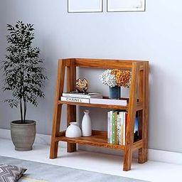 DearOrdane Store Solid Wood 3-Tier Ladder Bookshelf, Rustic Teak Finish, Living Room Storage Display Rack-picture-0