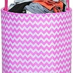 PrettyKrafts 45L Non Woven Wave Printed Round Foldable Large Laundry Bag/Basket With Handles, Freestanding Clothes Storage Organizer for Bedroom, Bathroom, Dorm (36x36x45cm, Pink, Set of 1)-image-47