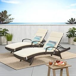 Enjoy Poolside Relaxation Rattan & Wicker Sun Lounger Chair Set of 2 - Dark Brown and Cream, Adjustable Backrest and Cushion for Beach, Lawn, and Patio Sunbathing-image-29