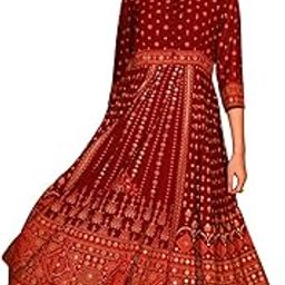 The Mahautsawam Maroon Ethnic Motif Printed Georgette Dress with Thread & Mirror Work-image-21