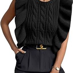 Women's Knit Ruffle Trim Sweater Vest Crew Neck Sleeveless Crop Tank Tops Knitwear-image-33