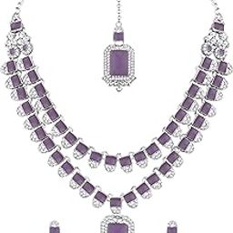 Double Layer Traditional Stylish Necklace Set WIth Earrings and Maangtikka for Women/Girls - Jewellery for Party, Wedding, and Festive Occasions, Ideal for Gifting-31