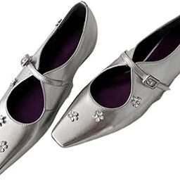 Women’s Sheepskin Rhinestone Flower Shoes – Shallow Round-Toe with One Strap-image-46