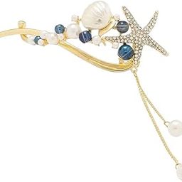 1pc Ocean Series Rhinestone Starfish Shell Twisted Banana Clip with Faux Pearls Tassel - Sweet Ponytail Holder for Women and Girls-image-73