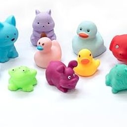 Amazon Brand - Jam & Honey Baby Bath Toy Set of 10 for Toddlers I Colorful Combo of Farm Animals I Floating Bath Chuchu Toys (Multicolor)-0