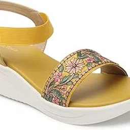 picktoes Pt-104 Women's Yellow Synthetic Leather Casual Heel Sandal-picture-3