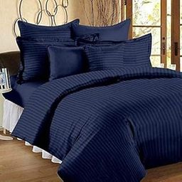 SF SHAKUMBHARI FAB Cotton Printed King Size Double Bed Flat Stripe Bedsheet with 2 Pillow Cover (90x100) Inch (Navy Blue)-image-98