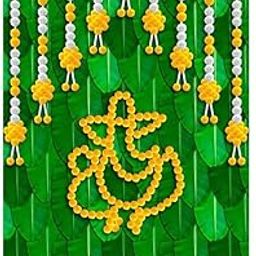 KaratKing Backdrop Cloth for Fuctions Aritaku Banana Leaf with Orange Yellow Flower Decoration Cloth for All Functions and Photography (8X5) (White Ganesh)-15