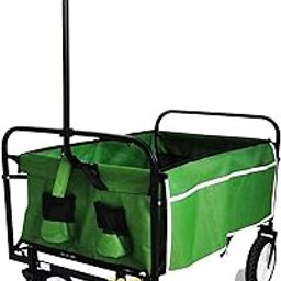 ZeHuoGe Green Upgrade Style Collapsible Outdoor Utility Wagon Cart with Adjustable Handles, Folding Wagon Garden Shopping Beach Cart with Add Bundle Rope Reflection Belt (Limegreen)-image-34