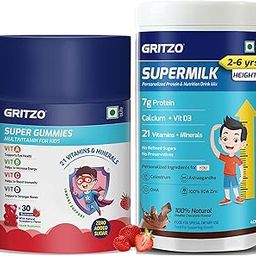 Gritzo SuperMilk Height+ (2-6y) Powder with Super Gummies (Double Chocolate, 400g & Strawberry, 30 Gummies) (Combo Pack)-image-89