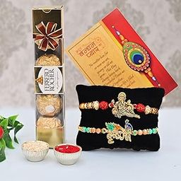 CraftVatika Rakhi with Chocolate Ferrero Rakhi Hamper - Set of 2 Two Rakhis Gift Hamper for Brother Boy Kids with Chocolate Combo, Krishna Ganesha Rakhi Pack-image-52