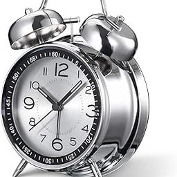 KETHISTONE Alarm Clock Quiet Non-Ticking, Night Light Feature, Loud Alarm, Compact Battery Powered Clock for Bedside, Kitchen, Travel Use (1 Pcs) (Silver)-image-50