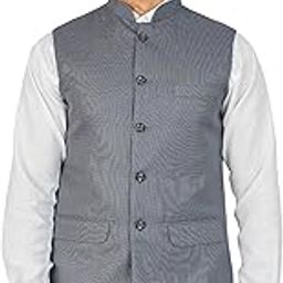 Men's Poly Viscose Grey Nehru Jacket-18