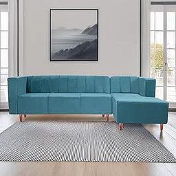 Seventh Heaven Sydney 6 Seater Right Corner Sofa | Luxury Comfort & Extra Spacious Wooden Sofa Set for Living Room | Sofa for Living Room & Office (Plush Suede - Sky Blue)-image-16